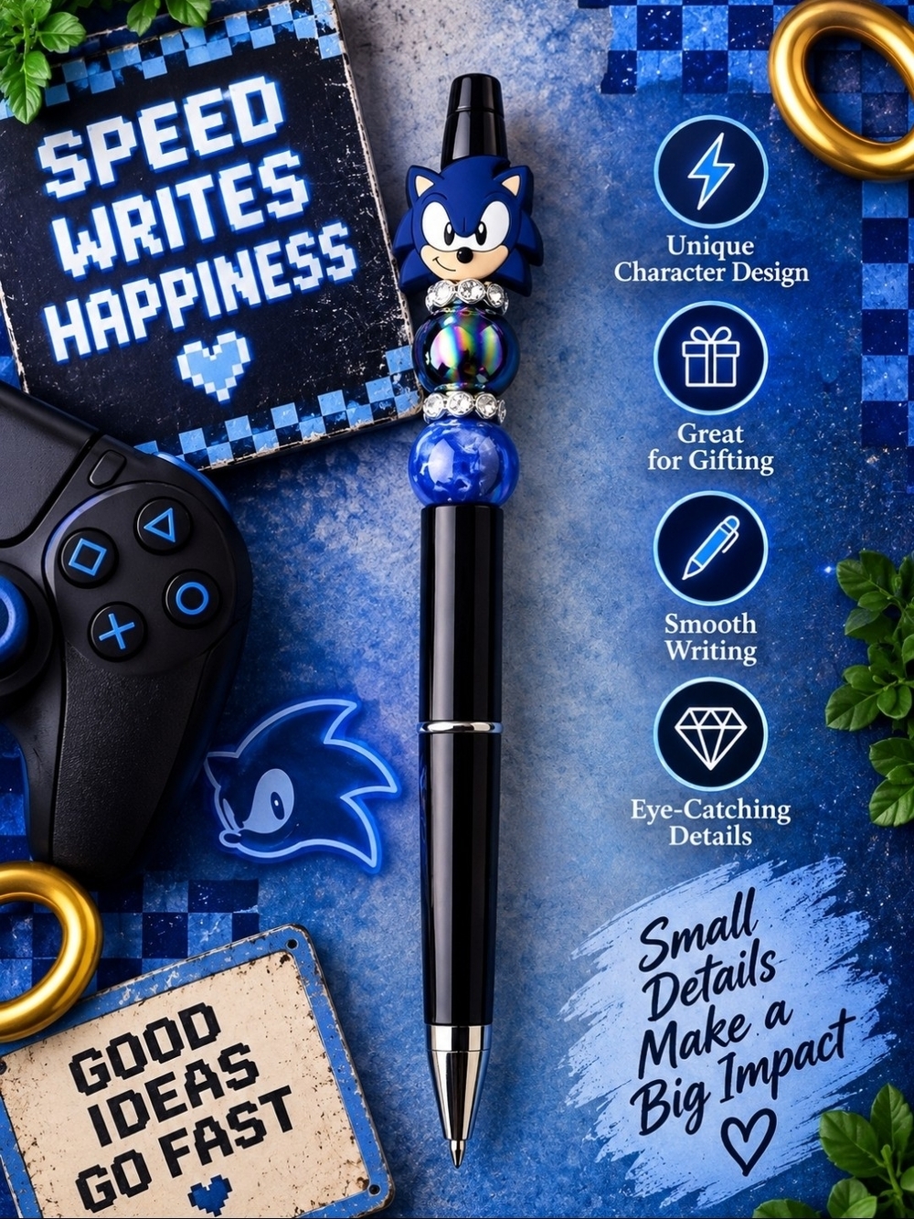 Sonic Themed Blue Character Ballpoint Pen - Black Barrel!!